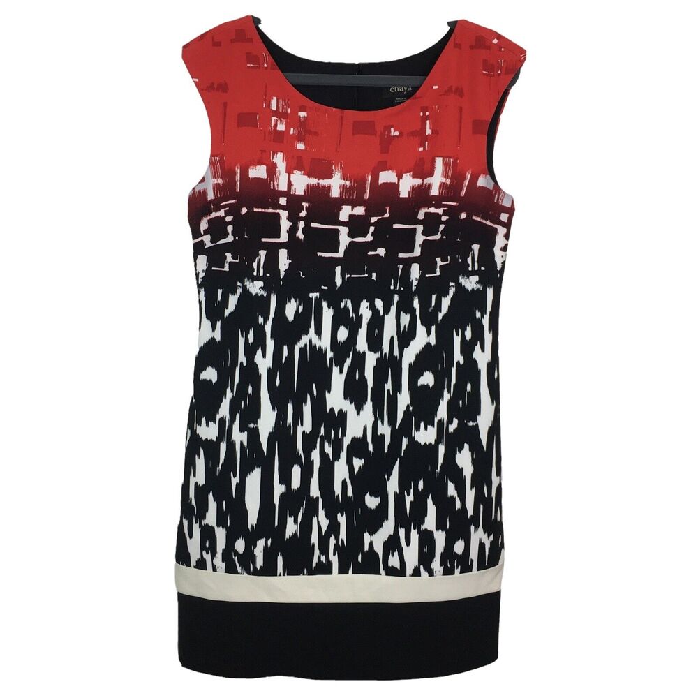 Chaya Red Black Abstract Leopard Shift Dress Mod Career Chic Size 8